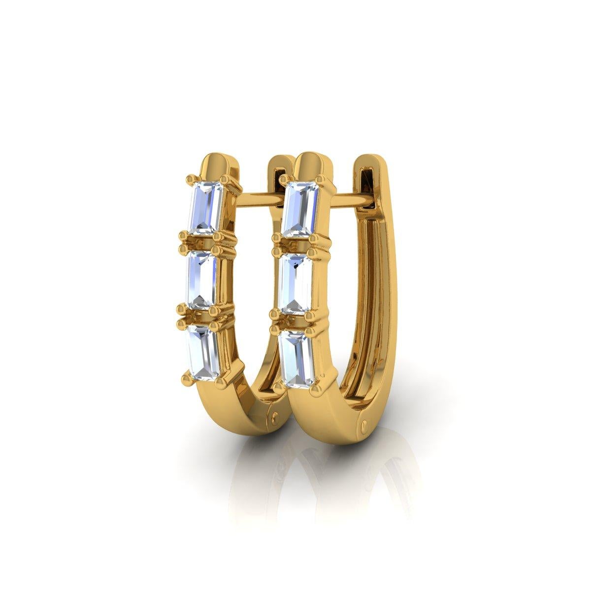 Baguette Cut 0.34 Carat SI/HI Baguette Diamond Hoop Earrings 18 Karat Yellow Gold Jewelry For Sale