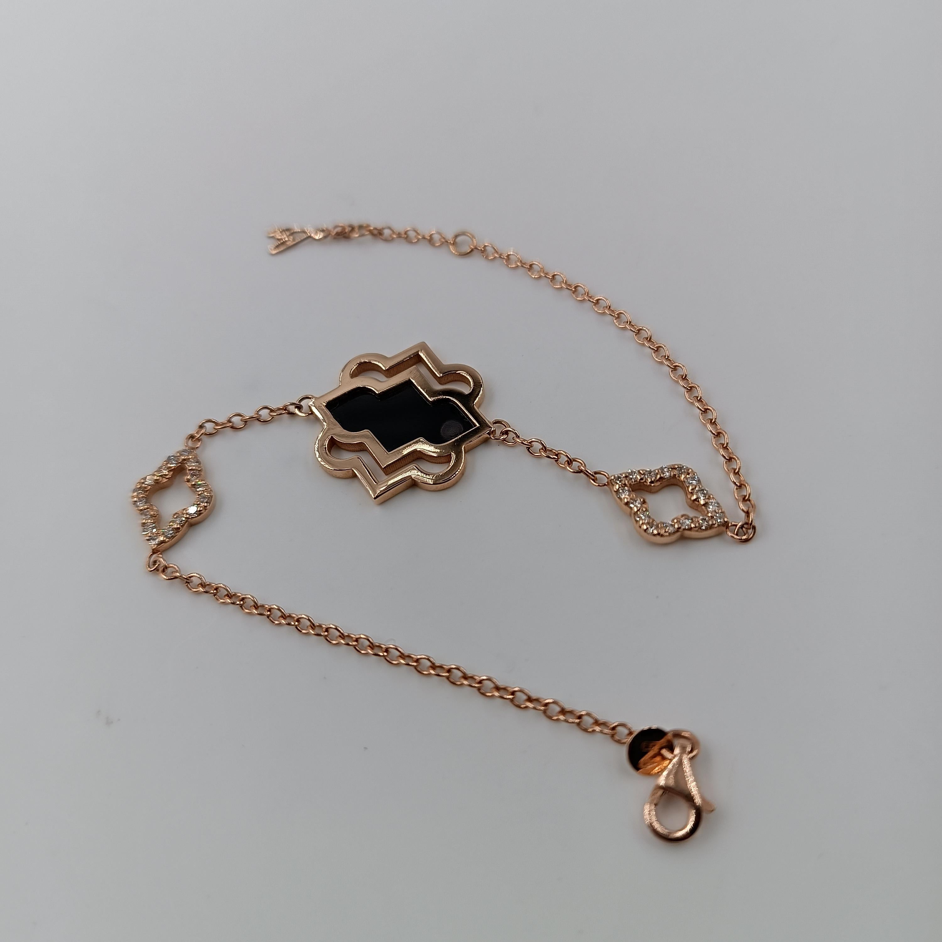 Contemporary 0.34 Carat VS G Color Diamond Rose Gold Grams 5.14 Black Onyx Bracelet For Sale