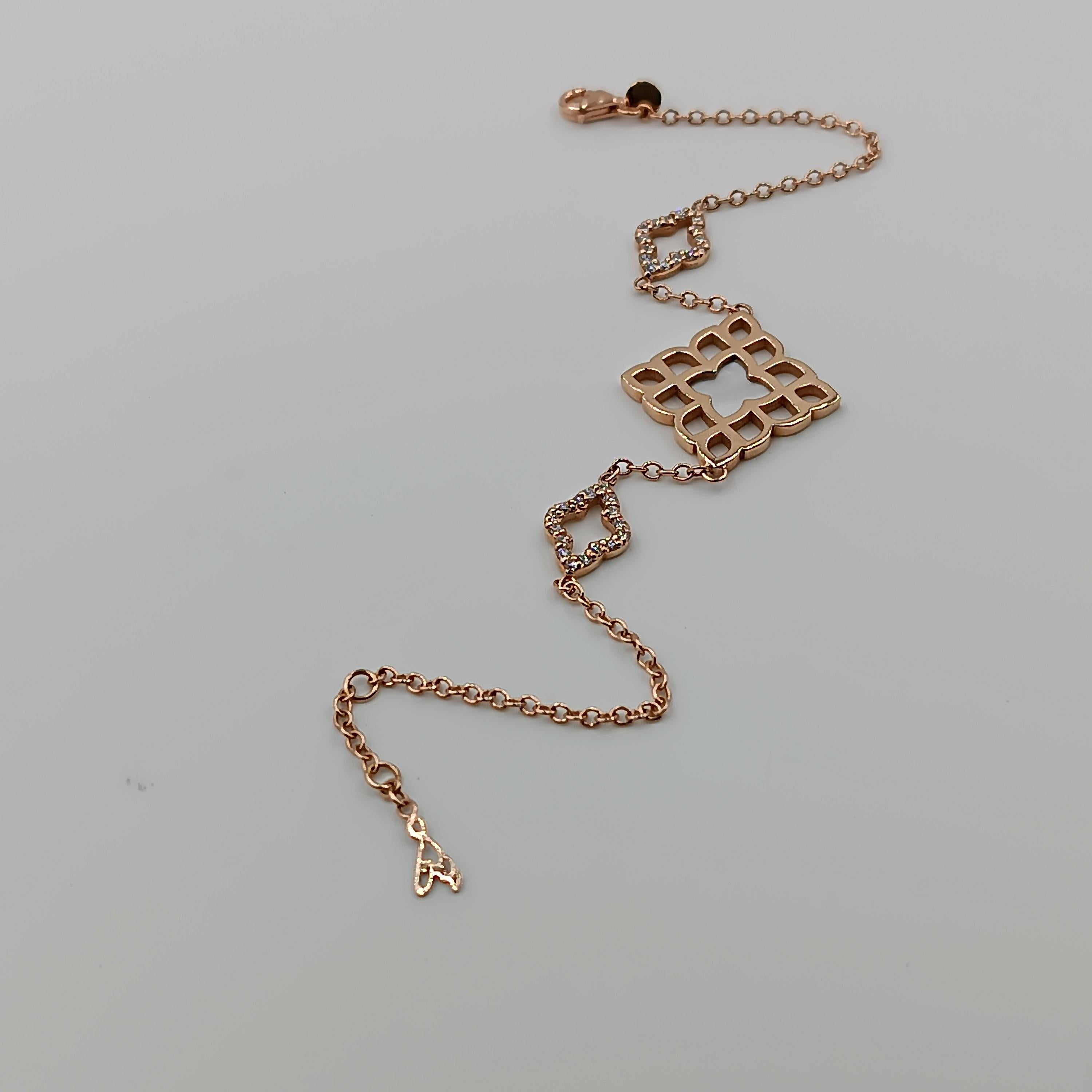 0,34 Karat VS G Farbe Diamant Rose Gold Gramm 5,35 Perlmutt-Armband im Zustand „Neu“ im Angebot in Milano, MI