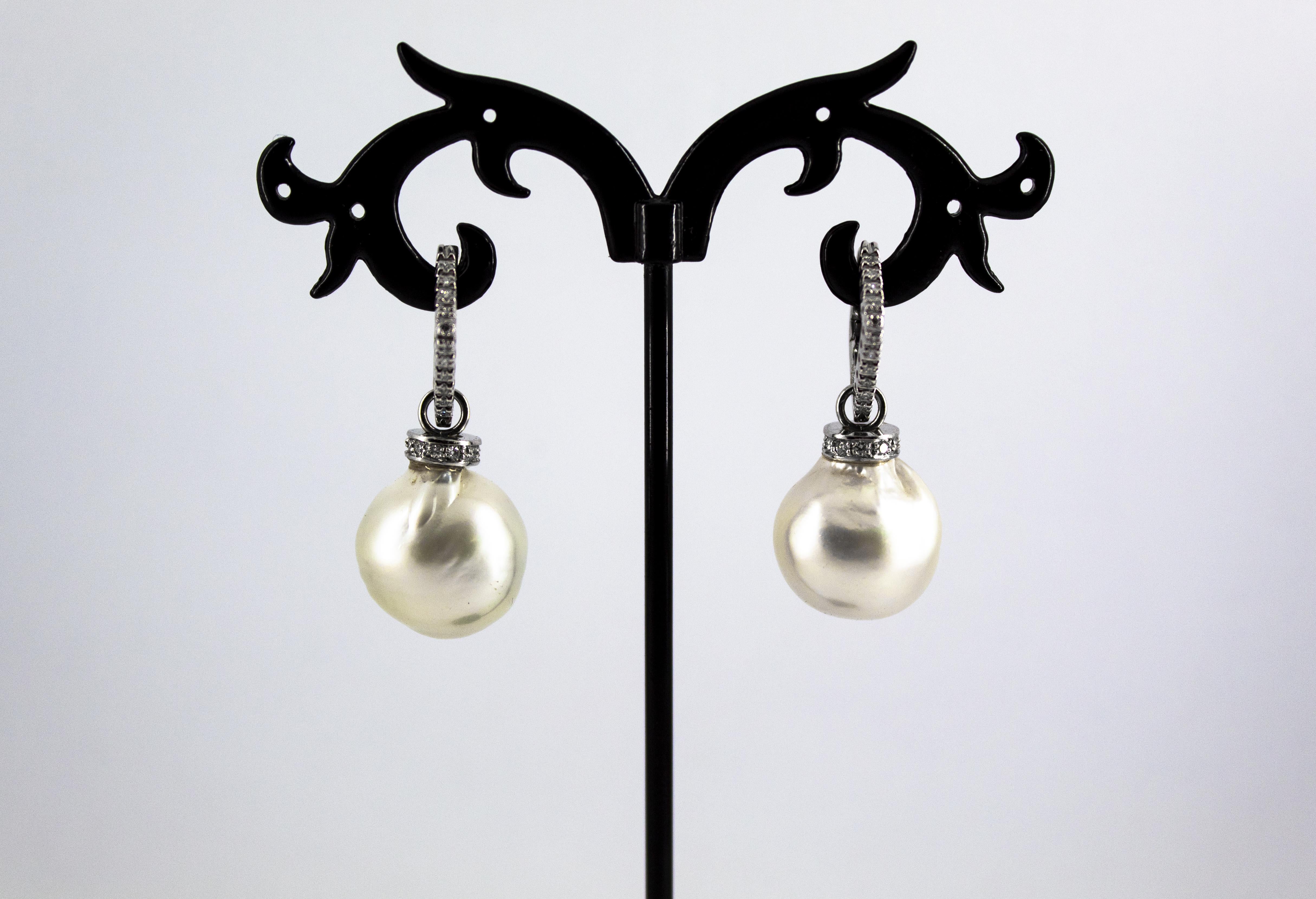 0.34 Carat White Diamond Australian Pearl White Gold Lever-Back Earrings 6