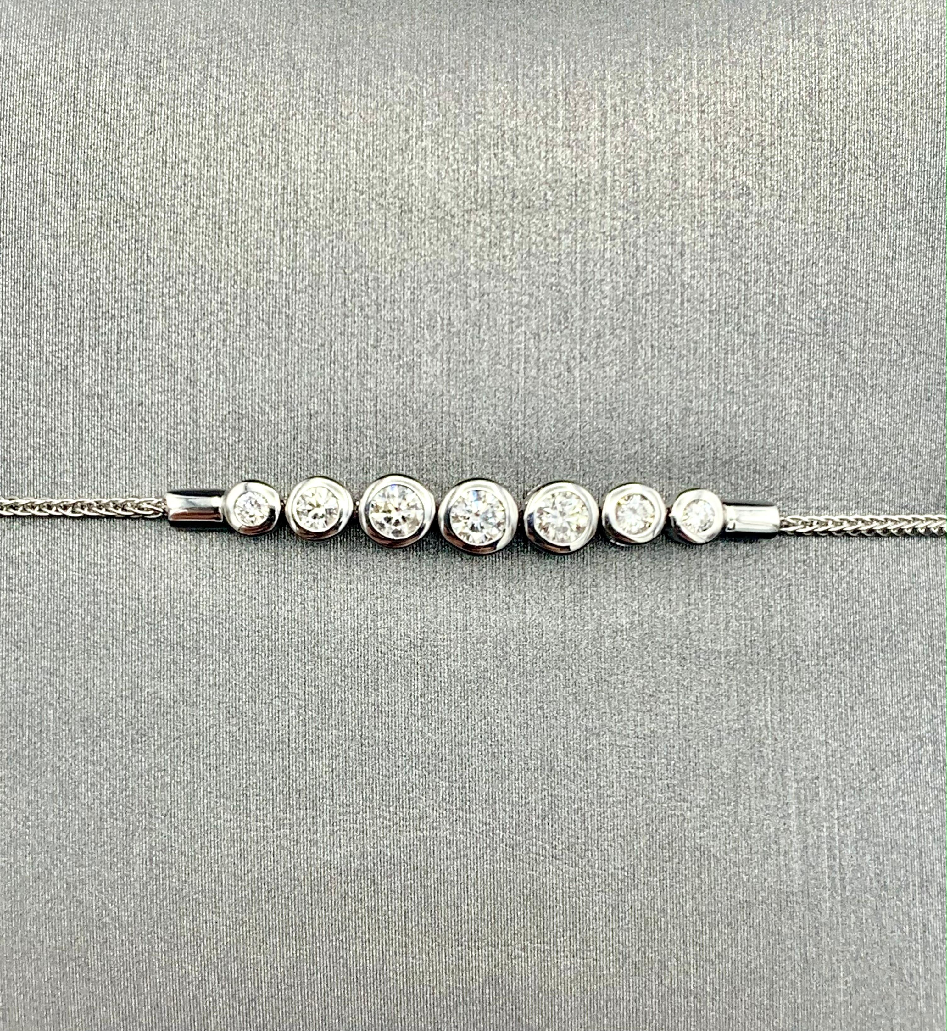 0.34 Carat White Gold Diamond Bolo Bezel Set Bracelet In New Condition For Sale In Great Neck, NY