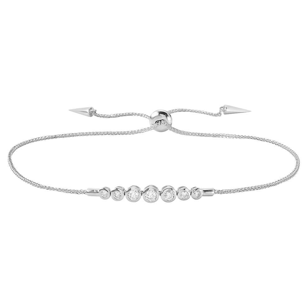 Bracelet Bolo serti d'un chaton en or blanc et diamants 0,34 carat