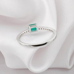 0.34 Ct Zambian Emerald Solitaire Ring 0.12 Ct Diamond Wedding 10K White Gold