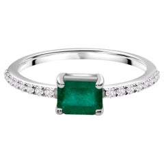 0.34 Ct Zambian Emerald Solitaire Ring 0.12 Ct Diamond Wedding 10K White Gold