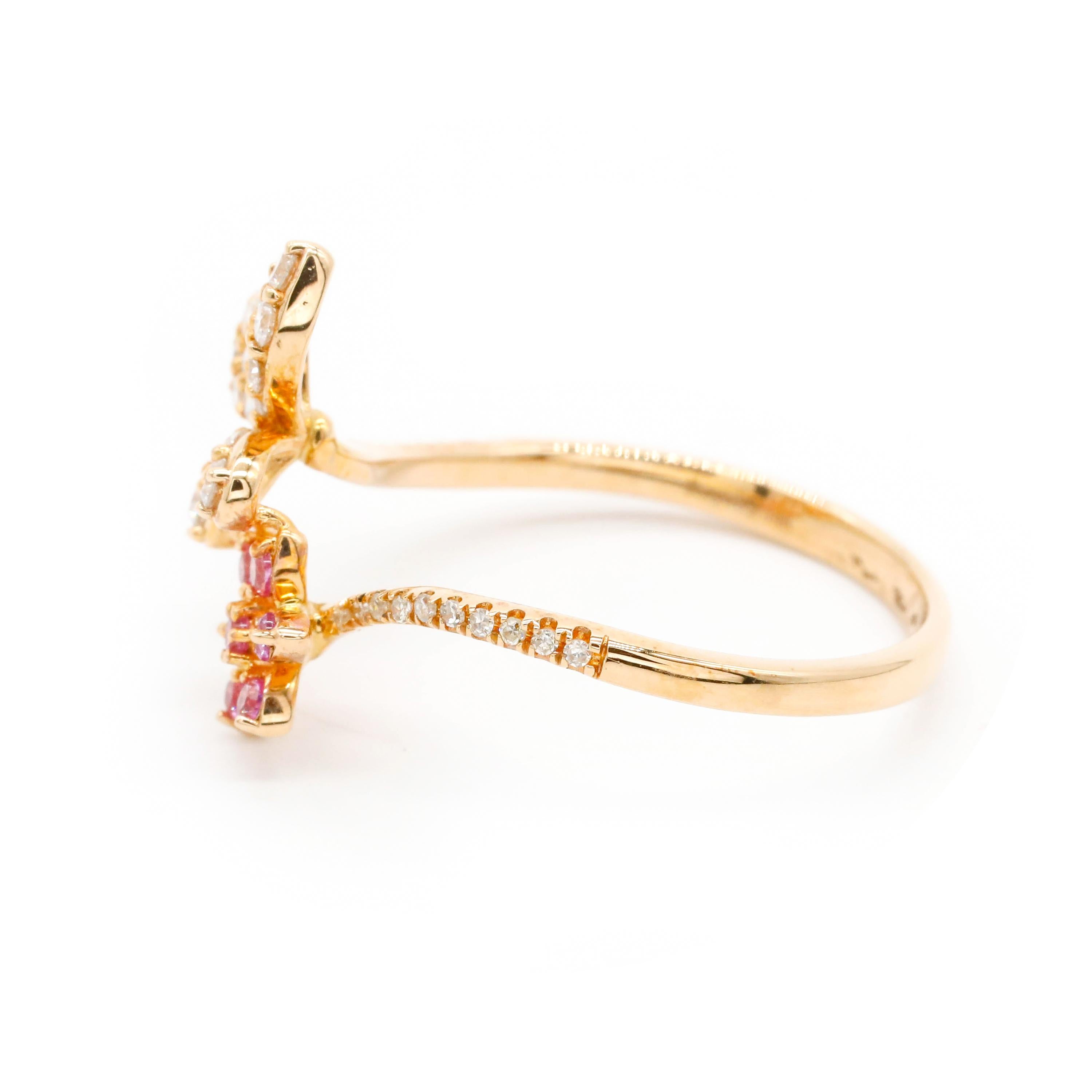0.34 Ct Diamond and Pink Sapphire 14k Yellow Gold Daisy Flower Butterfly Ring

This modern ring features a total of 0.34 carats of diamond round shape and Pink Sapphire Gemstone Set in 14K Yellow Gold.

We guarantee all products sold and our number