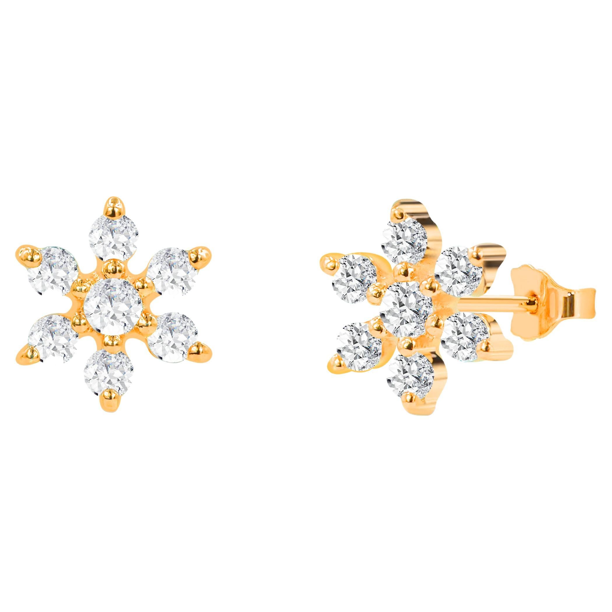 0.34ct Diamond Flower Prong Earrings in 14k Gold For Sale