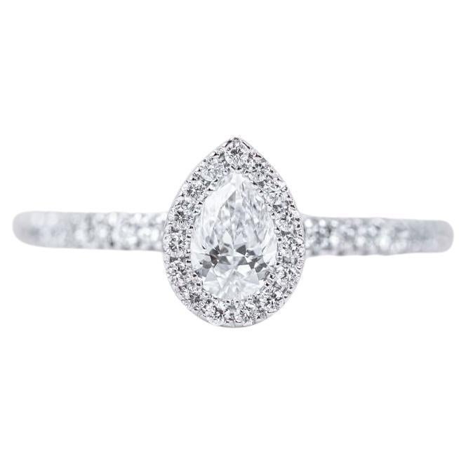 For Sale:  0.34 ct Drop Cut Diamond Solitaire, Diamond Solitaire Ring with Edge Stone