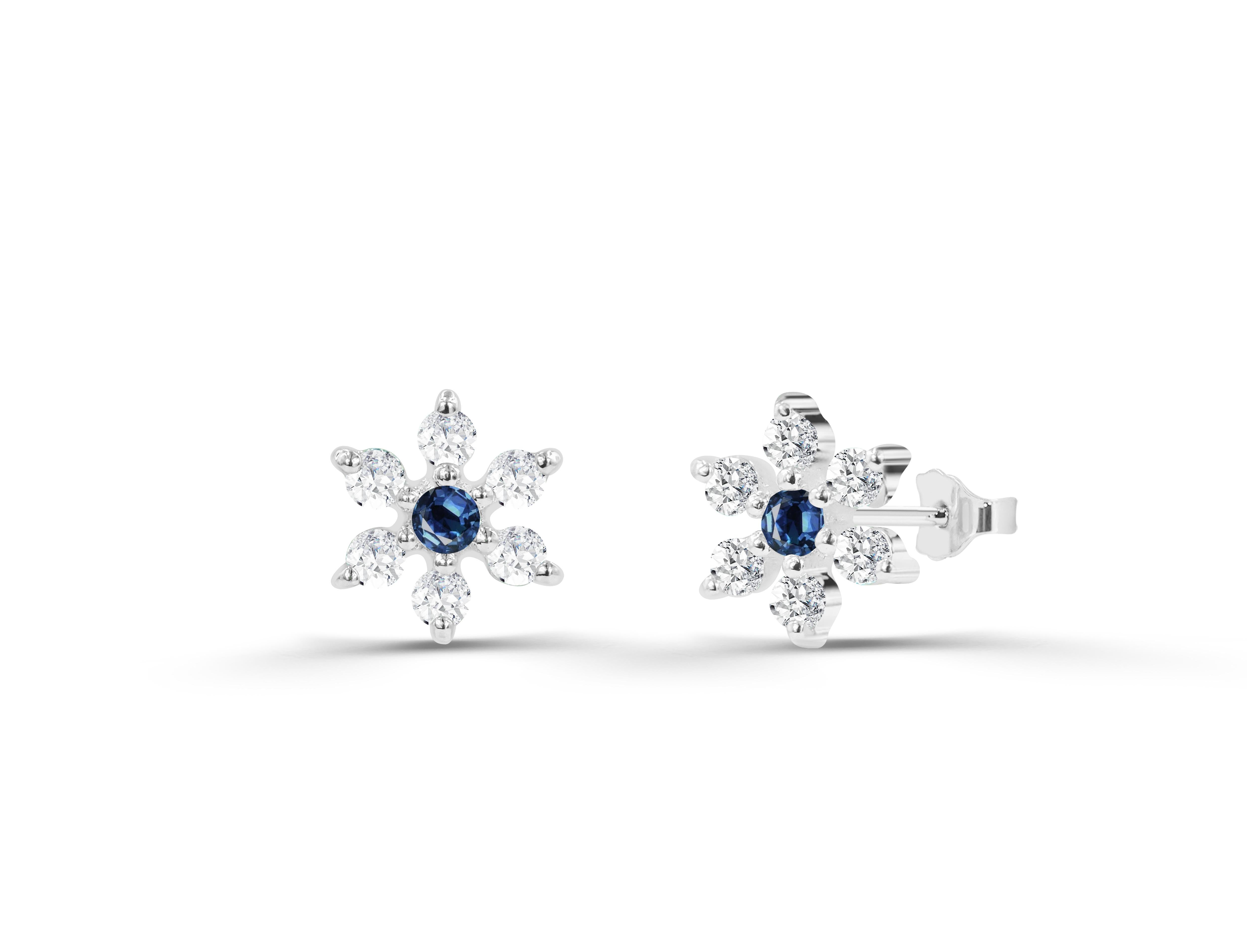 Modern 0.34ct Ruby, Emerald and Sapphire Flower Studs with Diamonds in 14k Gold For Sale