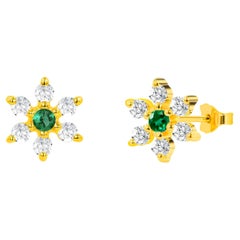0.34ct Ruby, Emerald and Sapphire Flower Studs with Diamonds in 14k Gold