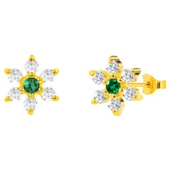 0.34ct Ruby, Emerald and Sapphire Flower Studs with Diamonds in 18k Gold