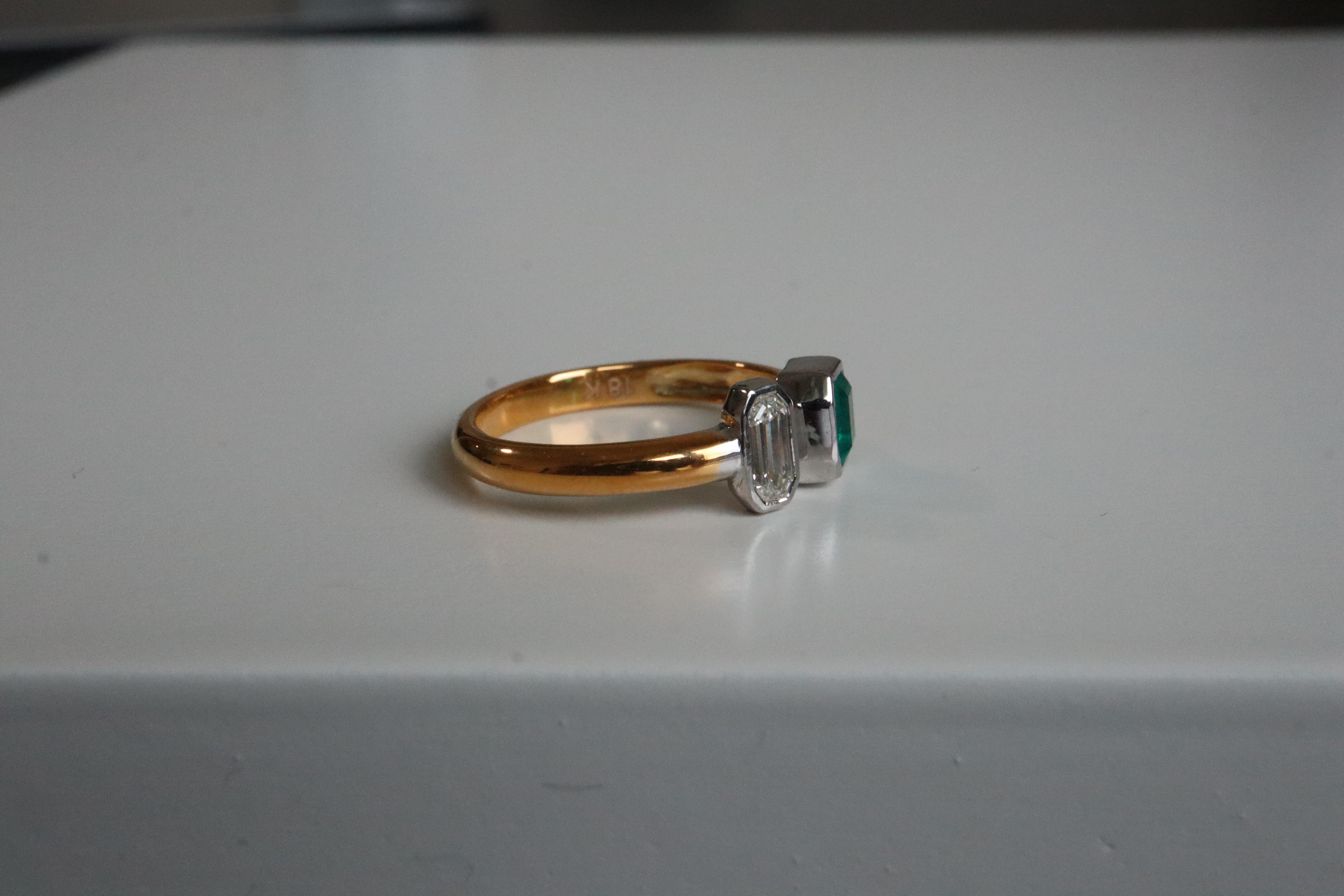 Art Deco 0.34Ct Colombian Emerald and Natural Diamond Toi et Moi Ring