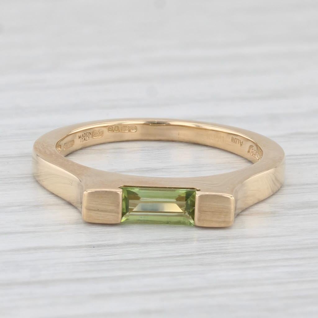 Emerald Cut 0.34ct Green Peridot Solitaire Ring 18k Yellow Gold Size 7 Stackable Asprey For Sale