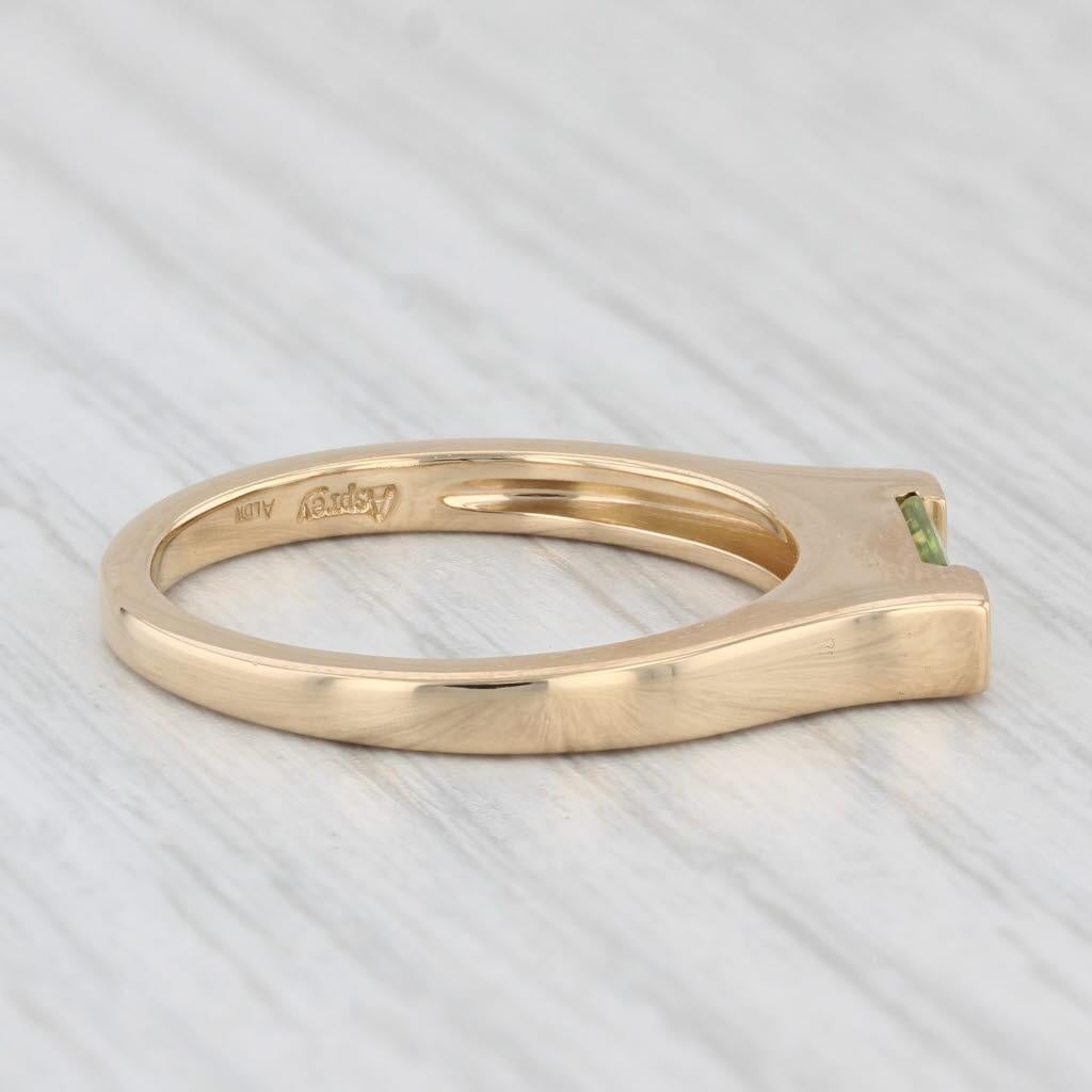 0.34ct Green Peridot Solitaire Ring 18k Yellow Gold Size 7 Stackable Asprey For Sale 1