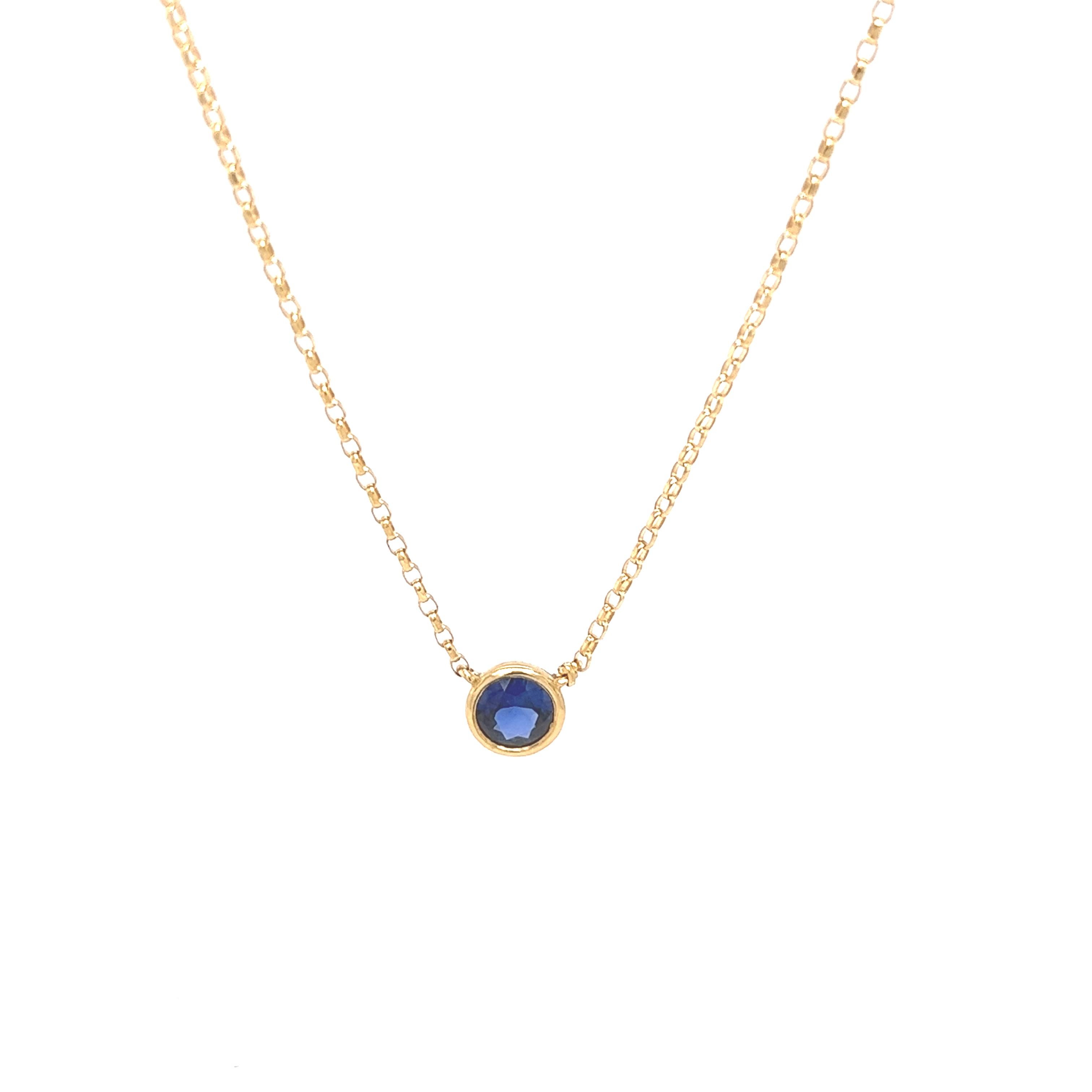 0.34ct Natural Sapphire Pendant Set on 18ct Rubover Setting in 18ct Gold Chain In New Condition For Sale In London, GB
