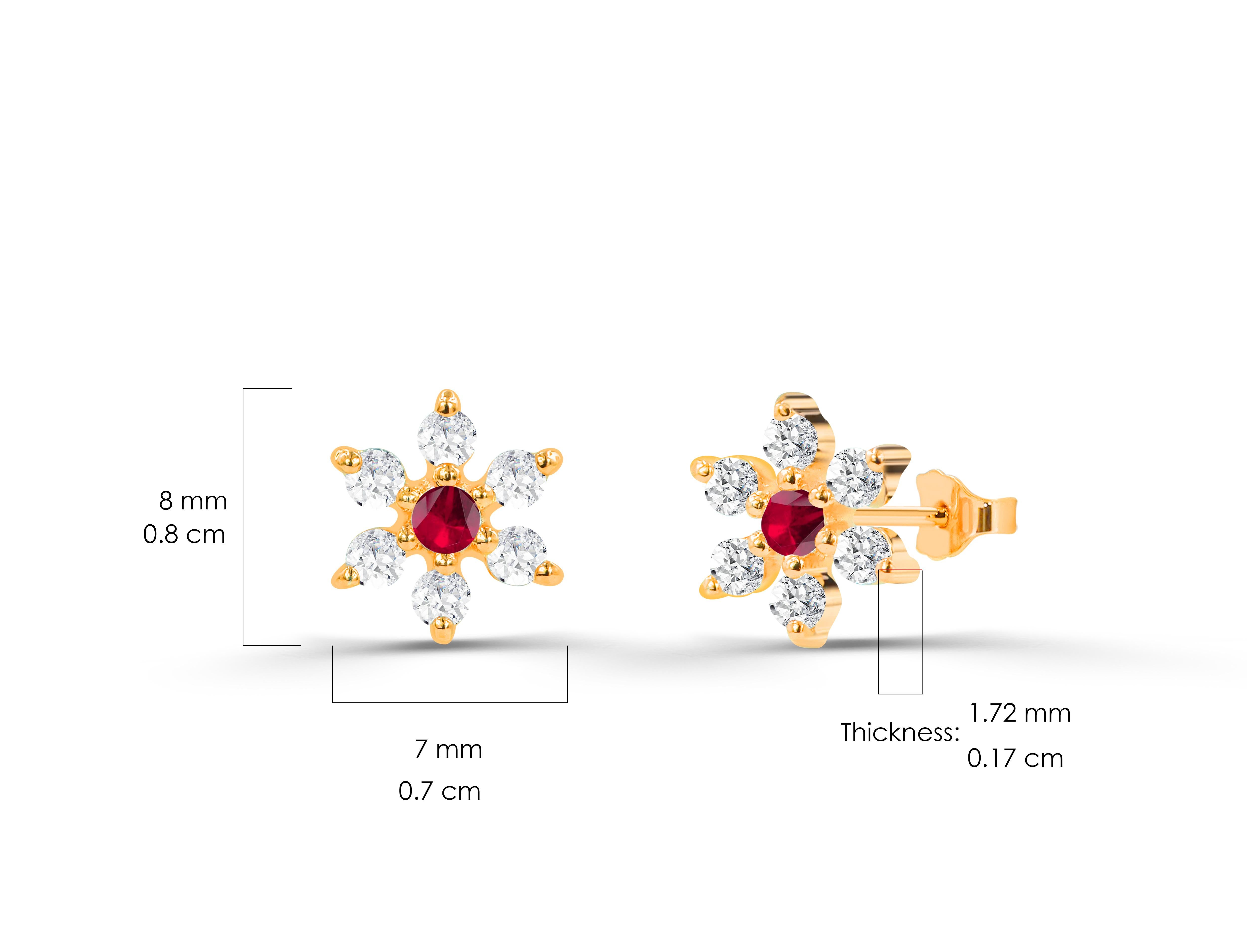 0.34ct Ruby, Emerald and Sapphire Flower Studs with Diamonds in 14k Gold For Sale 3