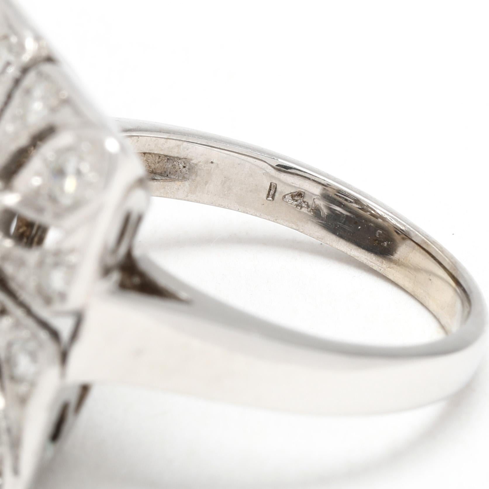 0.34ctw Diamond Square Statement Ring, 14k White Gold, Taille de bague 3 Bon état - En vente à McLeansville, NC