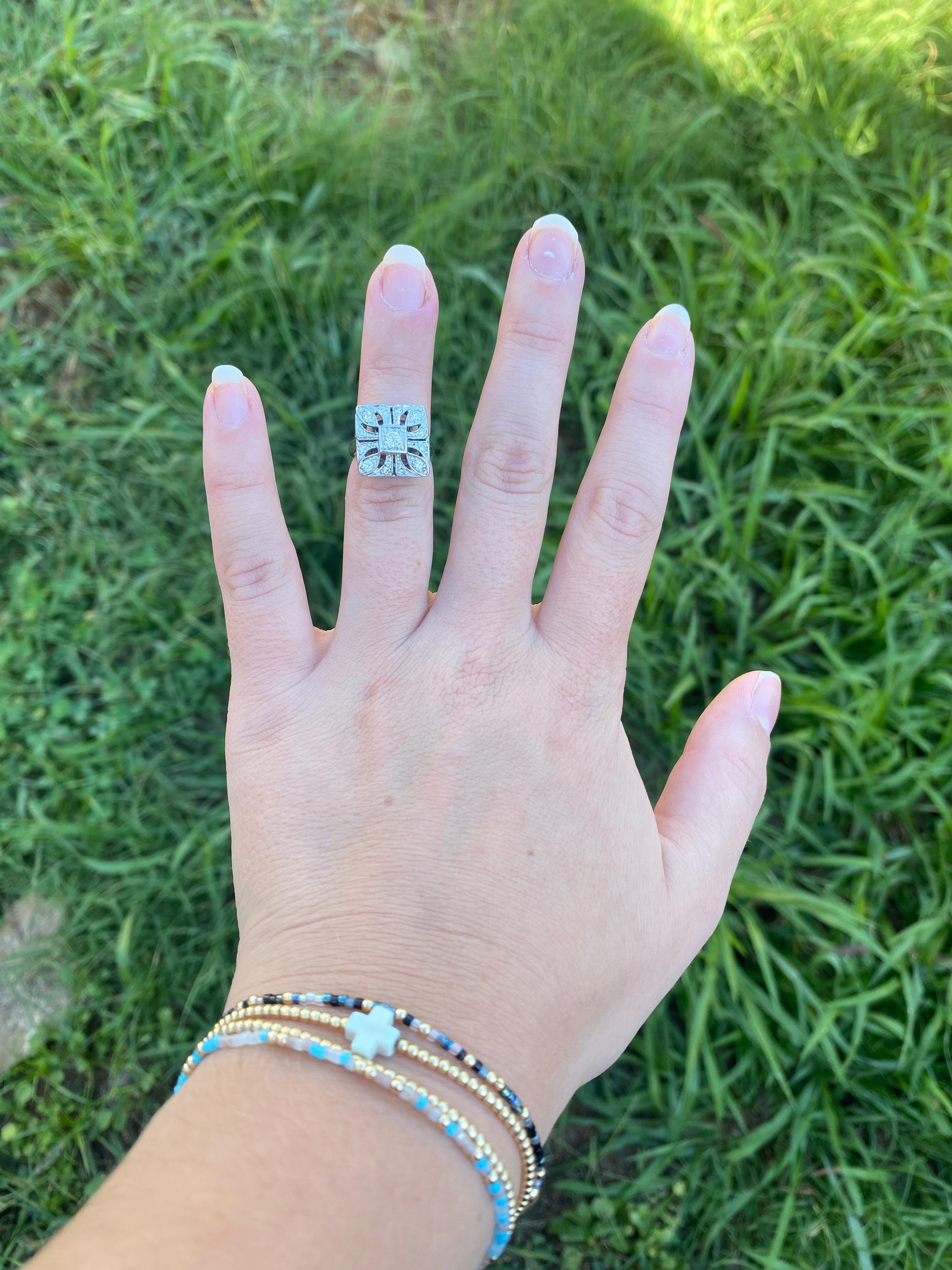 0,34ctw Diamond Square Statement Ring, 14k Weißgold, Ringgröße 3 im Angebot 1