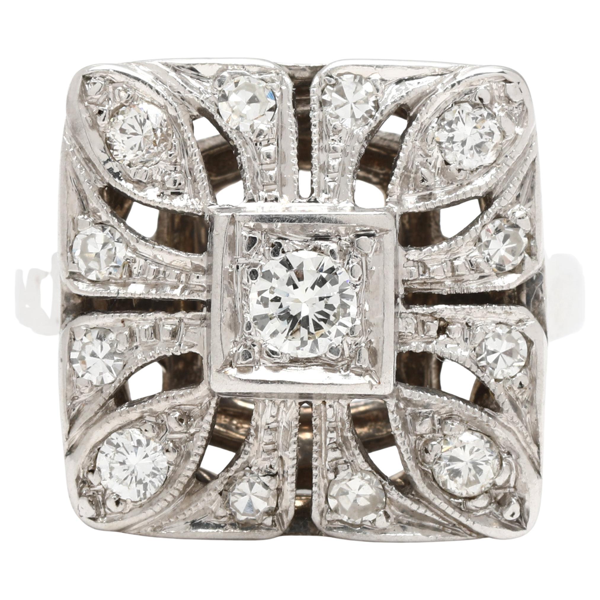 0.34ctw Diamond Square Statement Ring, 14k White Gold, Taille de bague 3