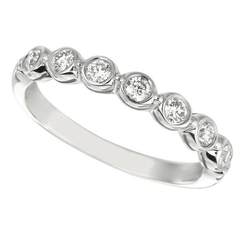 For Sale:  0.35 Carat 7 Stone Bezel Natural Diamond Ring Band G SI 14k White Gold 2