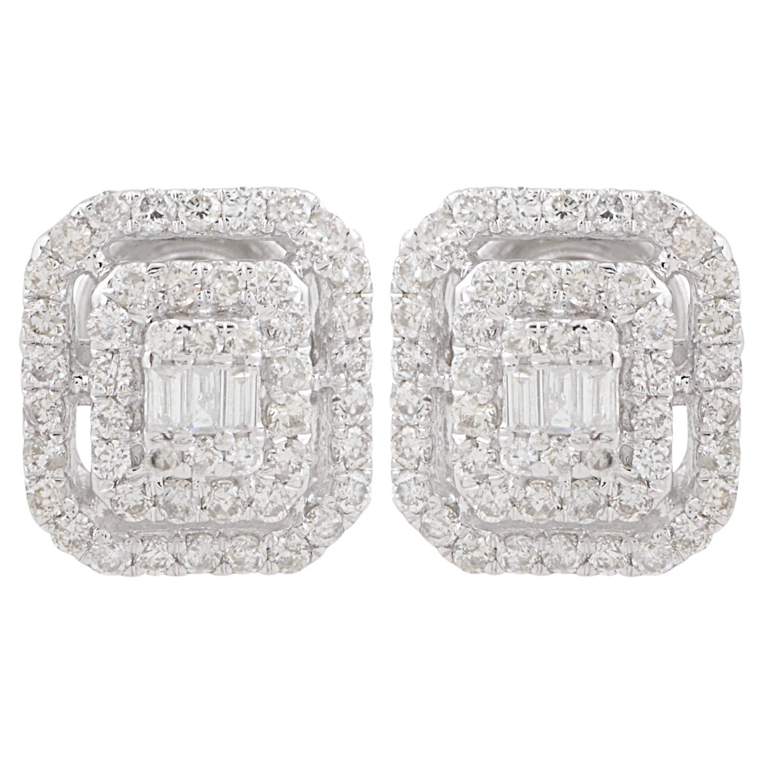 Natural 0.35 Carat Baguette Diamond Stud Earrings Solid 10k White Gold Jewelry For Sale