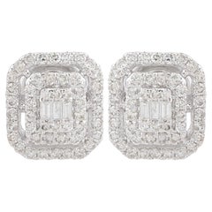 0.35 Carat Baguette Diamond Stud Earrings Solid 10k White Gold Handmade Jewelry