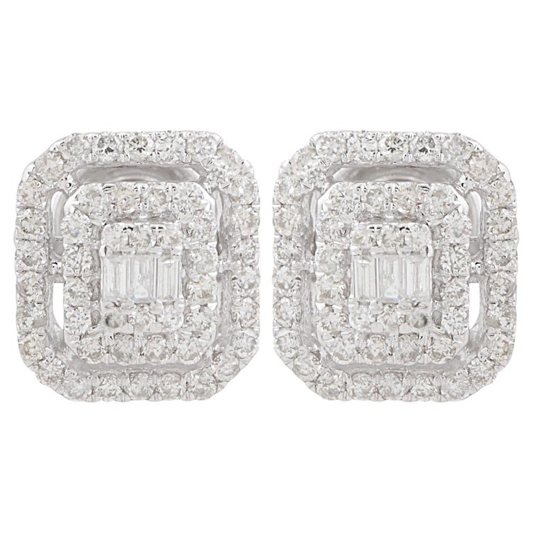 0.35 Carat Baguette Diamond Stud Earrings Solid 10k White Gold Handmade Jewelry For Sale