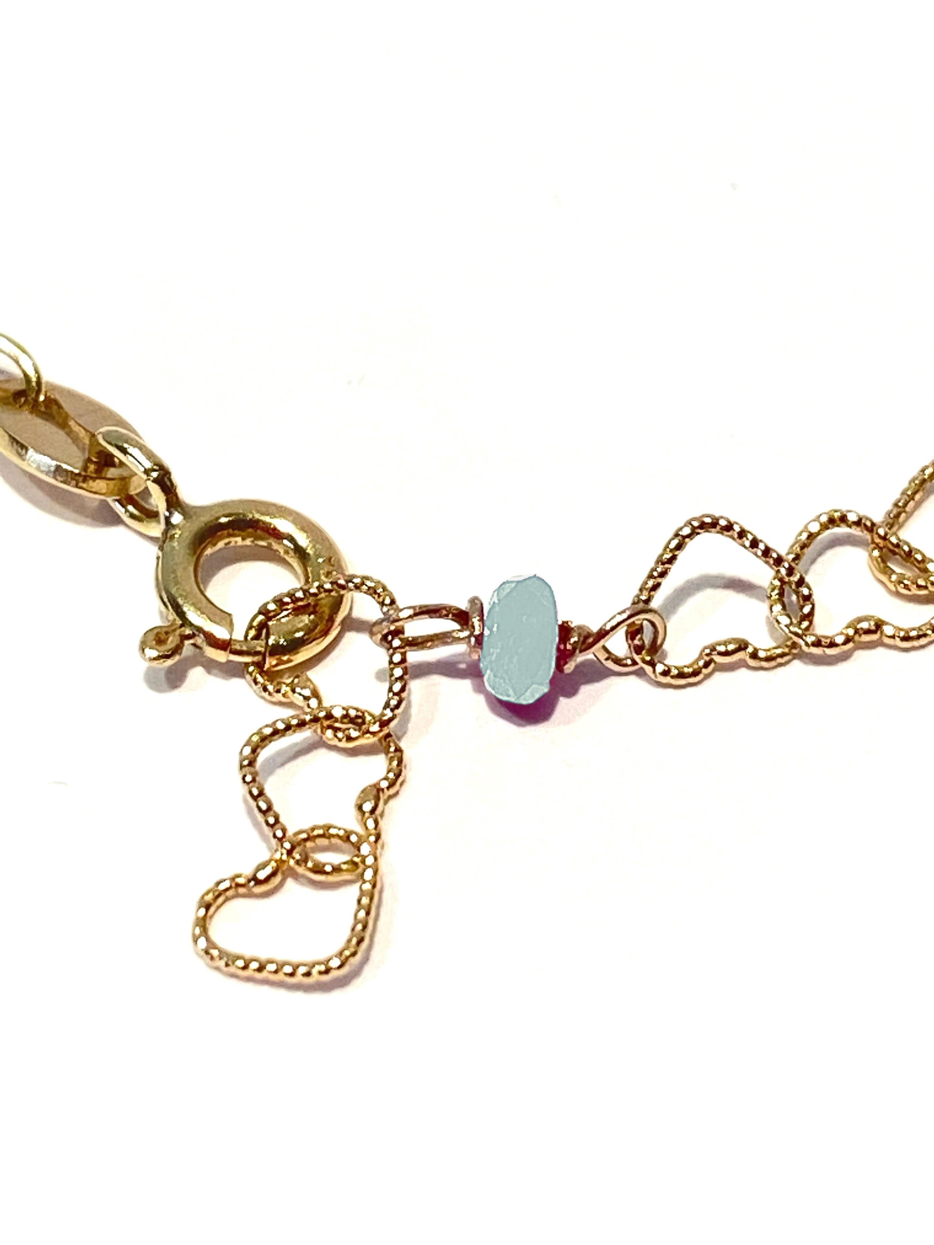 0.35 Carat Bead Cut Aquamarine 18 Karat Yellow Gold Little Heart Chain Bracelet  For Sale 2