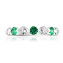 0.35 Carat Brilliant Cut Emerald and Diamond 7 Stone Wedding Band 14K White Gold