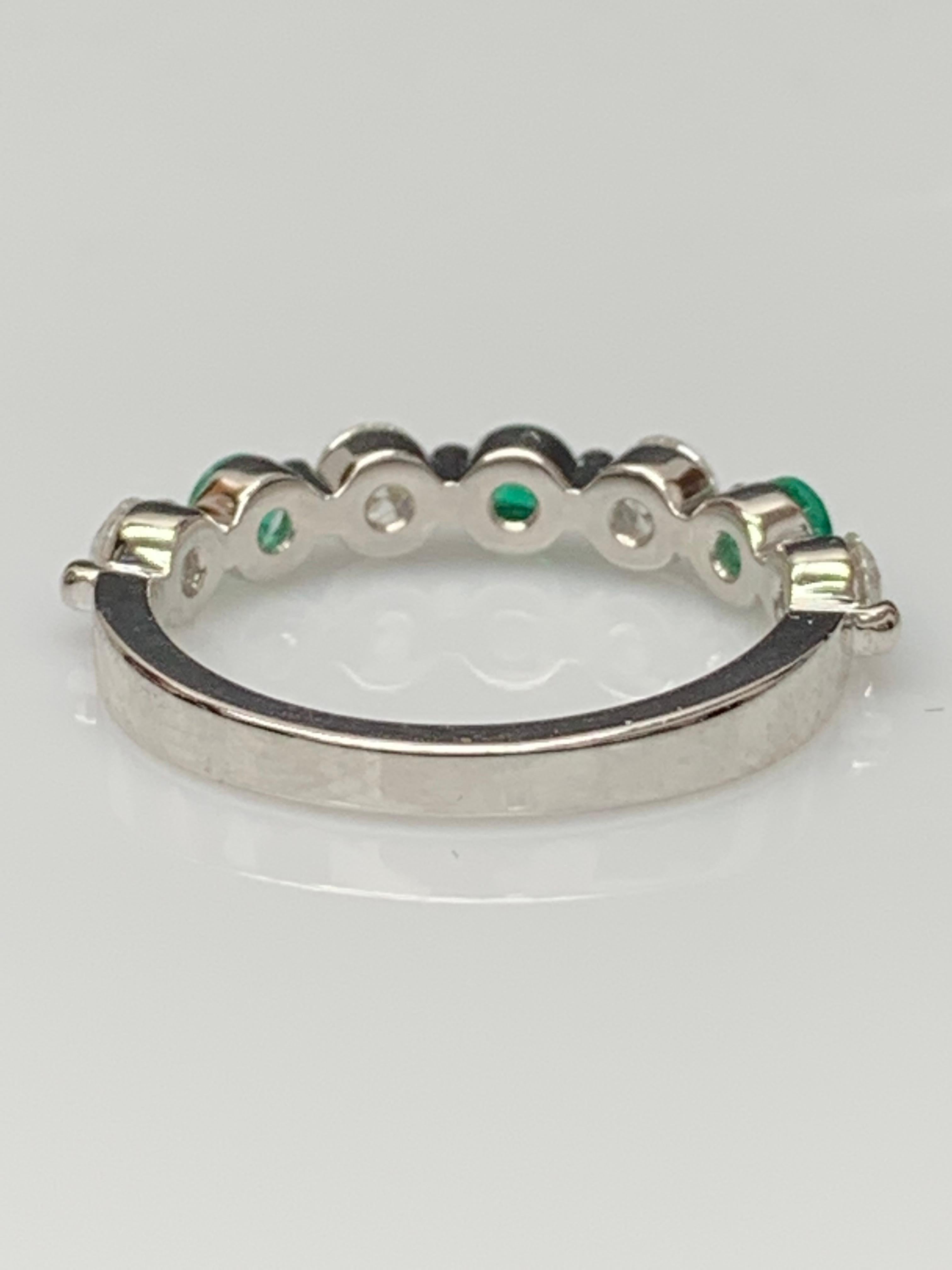 0.35 Carat Brilliant Cut Emerald and Diamond 7 Stone Wedding Band 14K White Gold In New Condition For Sale In NEW YORK, NY