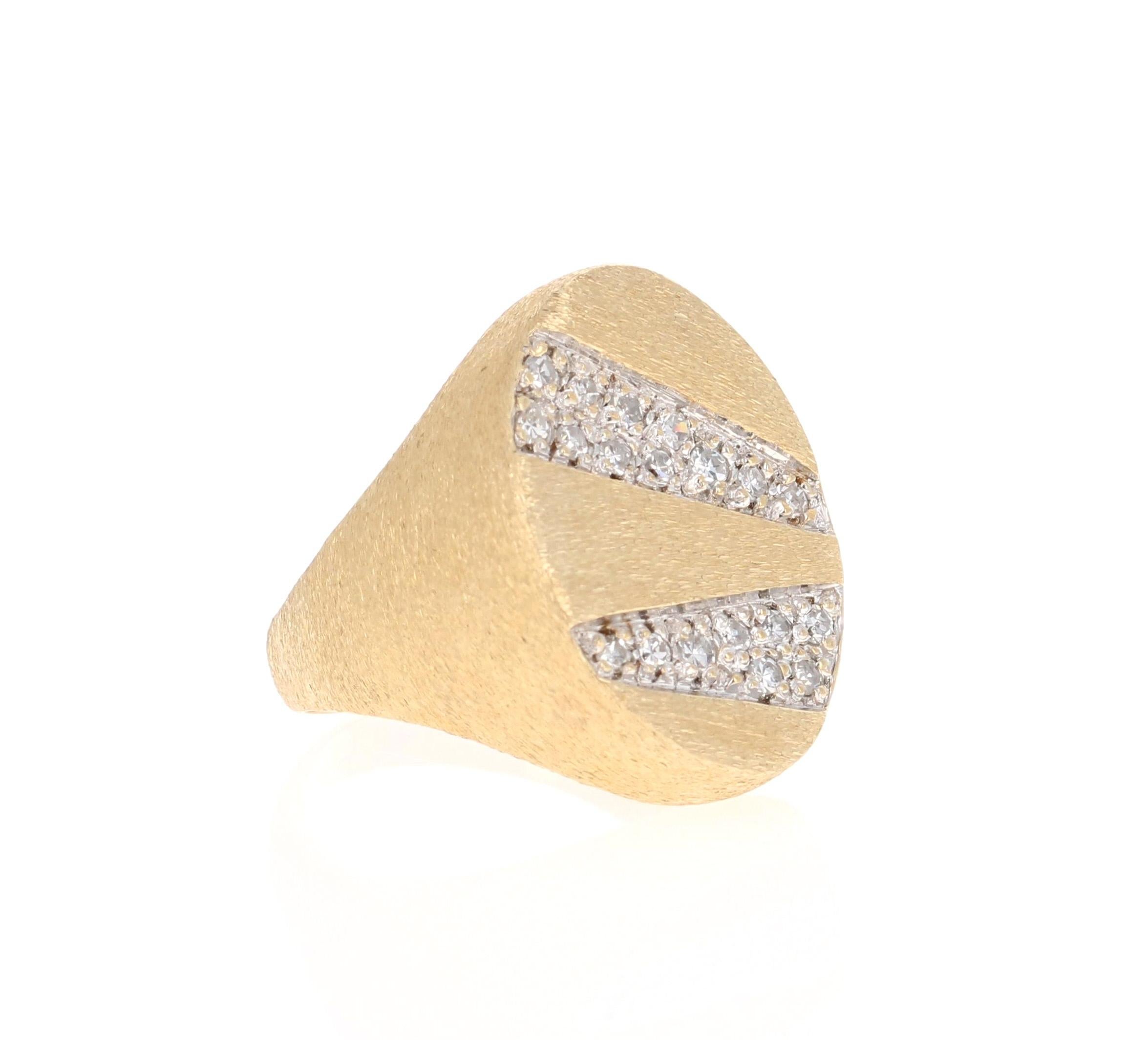 This ring has a cluster of diamonds that weigh 0.35 carats. (Clarity: SI1, Color: F)

It is beautifully set in a brushed 14 Karat Yellow Gold and weighs approximately 7.0 grams

The ring is a size 7 and can be re-sized free of charge. 



