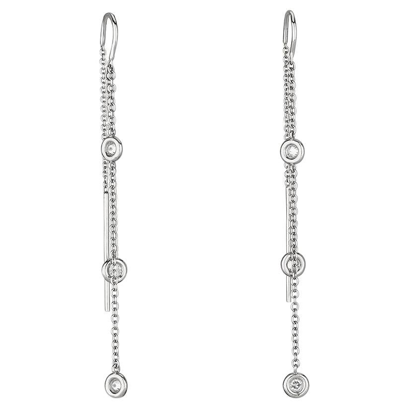 0.35 Carat Diamond Chain Threader Earrings in 14k White Gold, Shlomit Rogel