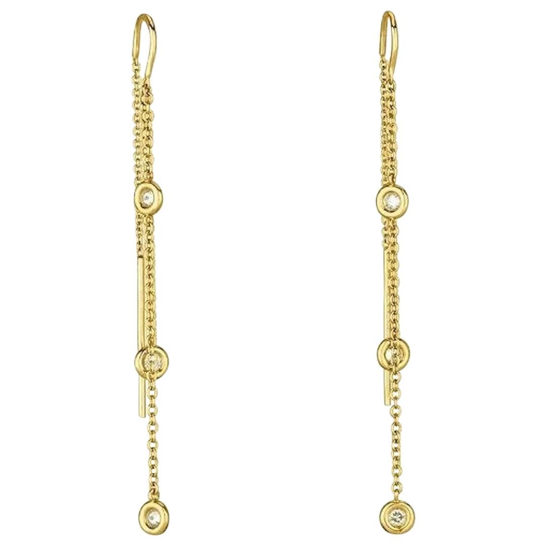 0.35 Carat Diamond Chain Threader Earrings in 14k Yellow Gold - Shlomit Rogel For Sale