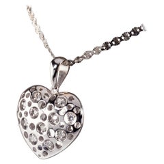 0.35 Carat Diamond Heart Shaped Plaque Pendant with Chain in White Gold