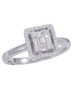 Bague en or blanc avec grappe d'émeraudes de 0,35 carat et diamants