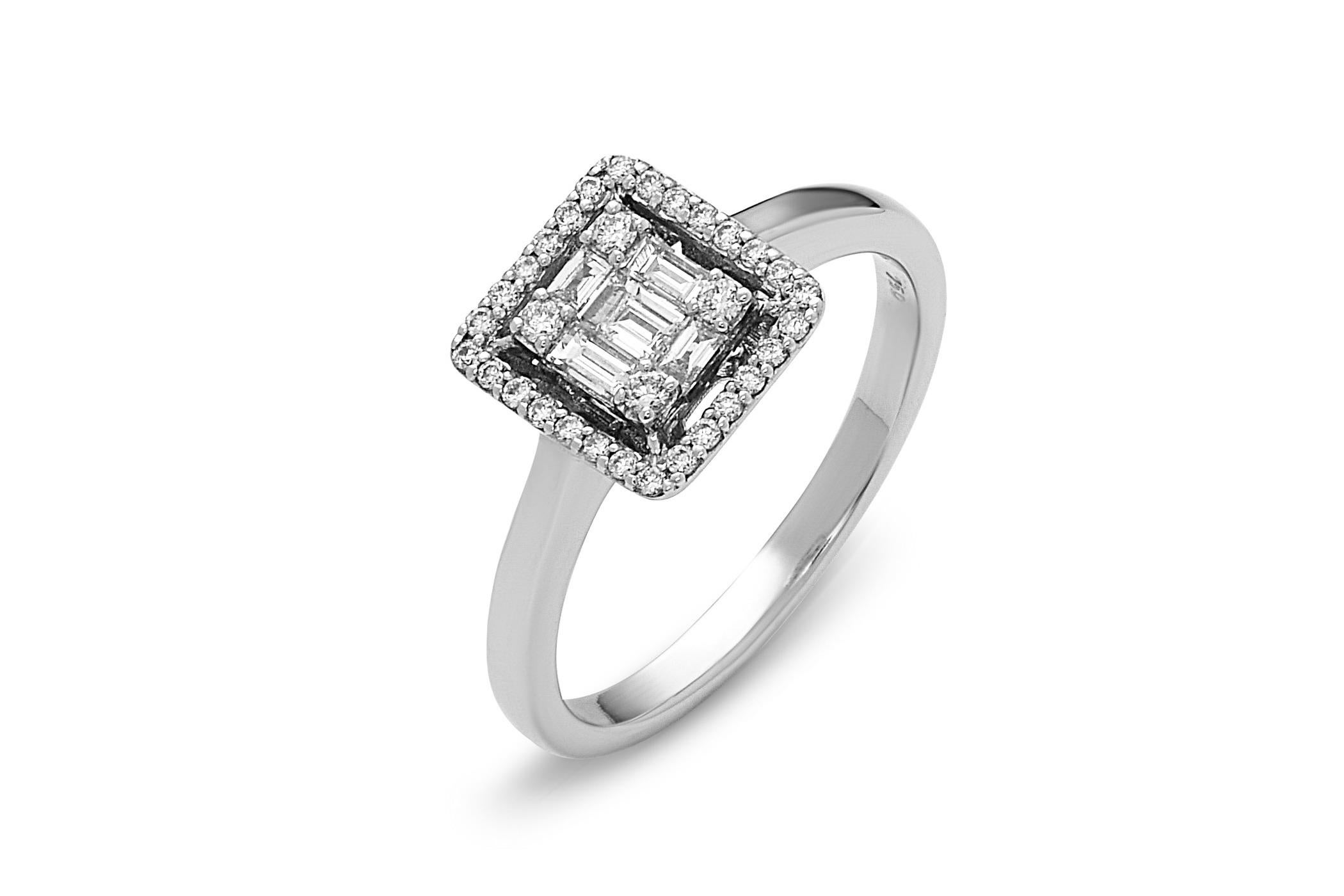 Baguette Cut 0.35 Carat Emerald Cluster Diamond White Gold Ring For Sale
