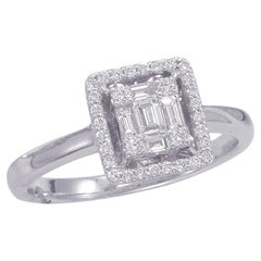 Anillo de oro blanco con diamantes en racimo de esmeraldas de 0,35 quilates
