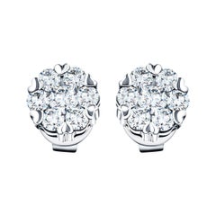 0.35 Carat Mini Daisy Cluster Round Brilliant 18 KT Gold Stud Diamond Earrings