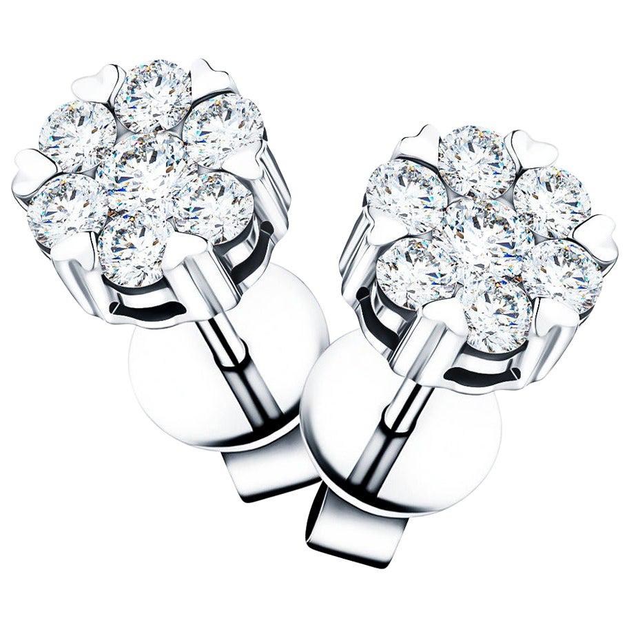 0.35 Carat Mini Daisy Cluster Round Brilliant 18 KT Gold Stud Diamond Earrings