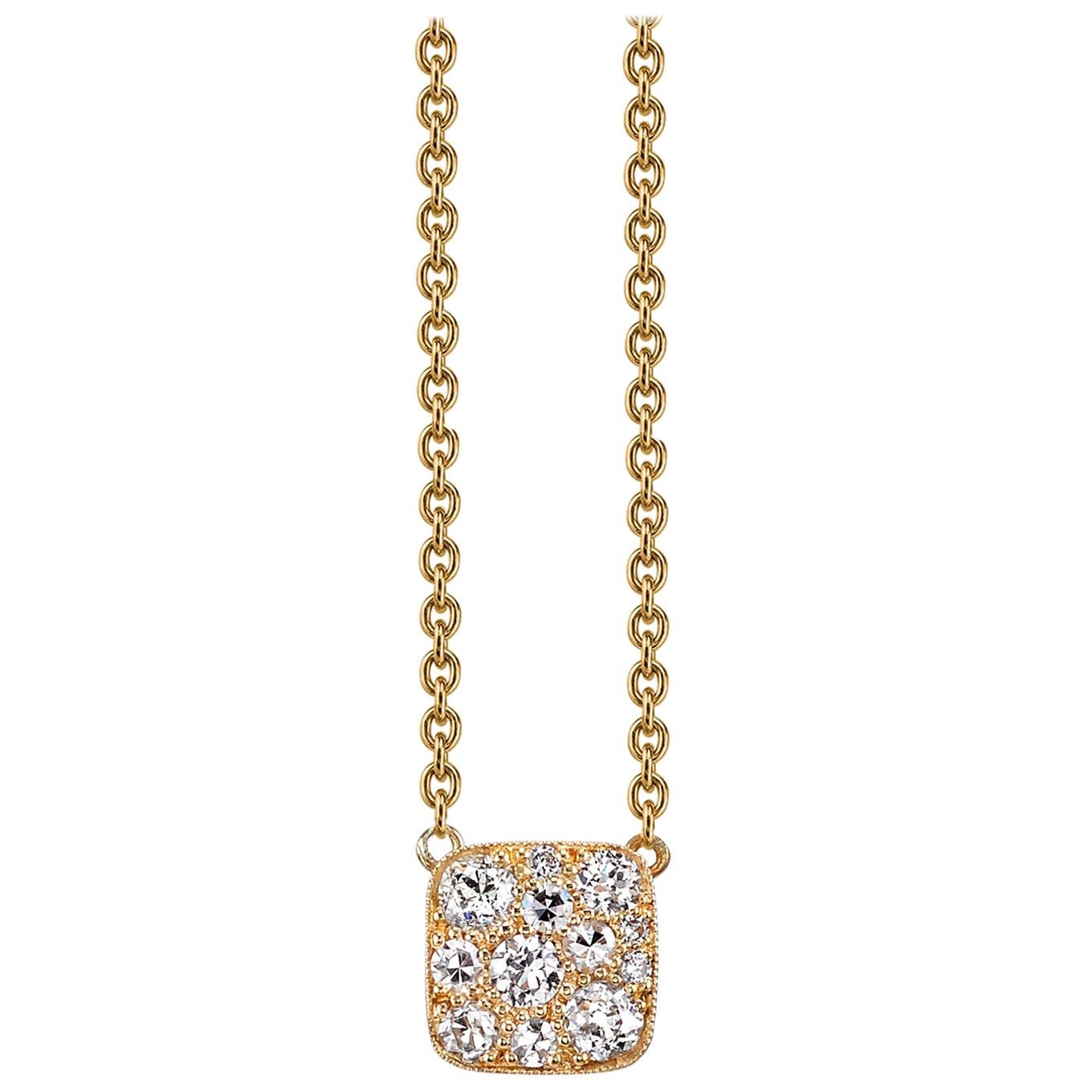 Handcrafted Square Cobblestone Diamond Pendant Necklace by Single Stone For Sale