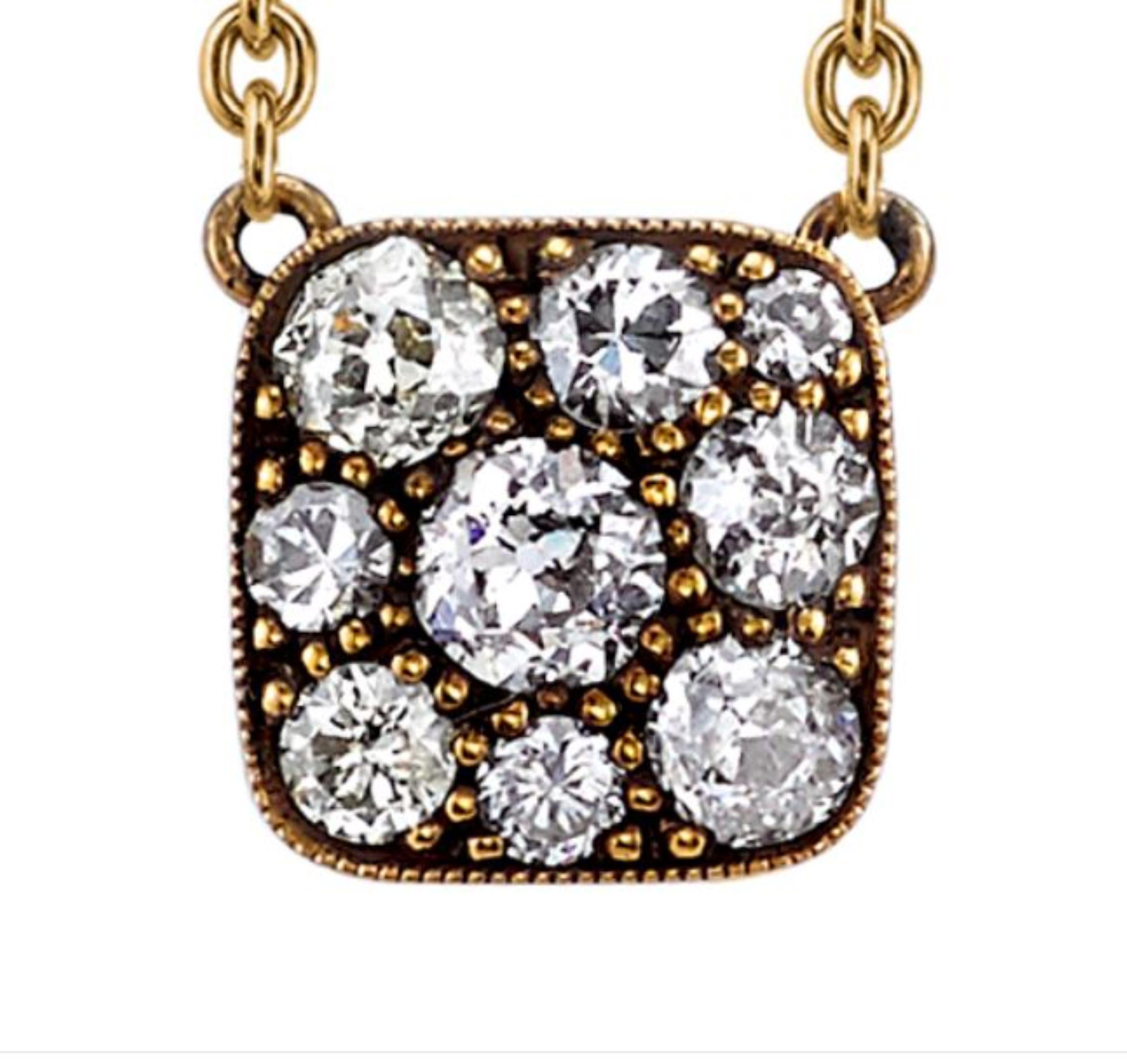 Handcrafted Square Cobblestone Diamond Pendant Necklace by Single Stone In New Condition For Sale In Los Angeles, CA