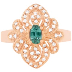 Natural Color Changing Alexandrite and White Diamond Cocktail Ring 14K Rose Gold