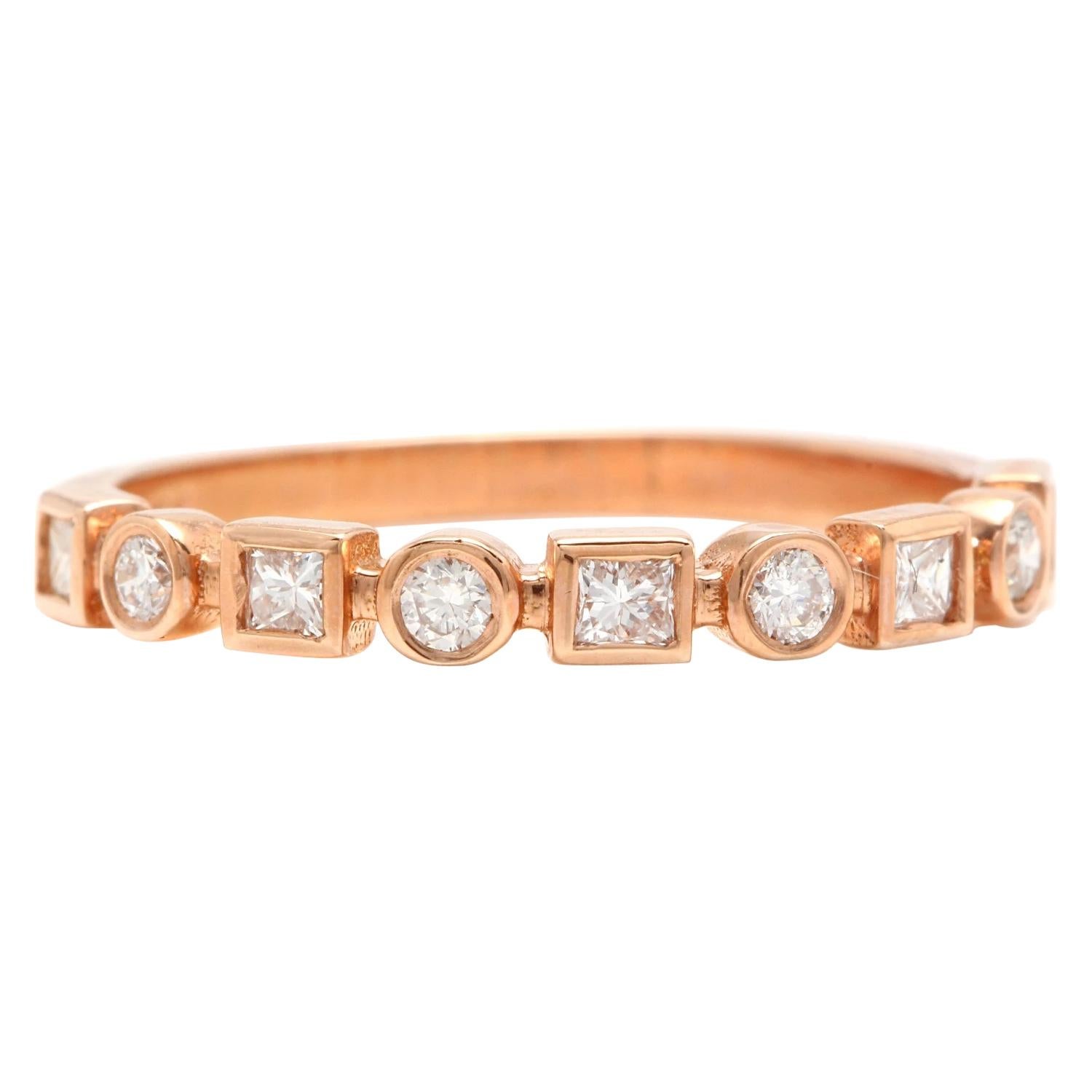 0.35 Carat Natural Diamond 14 Karat Solid Rose Gold Band Ring For Sale