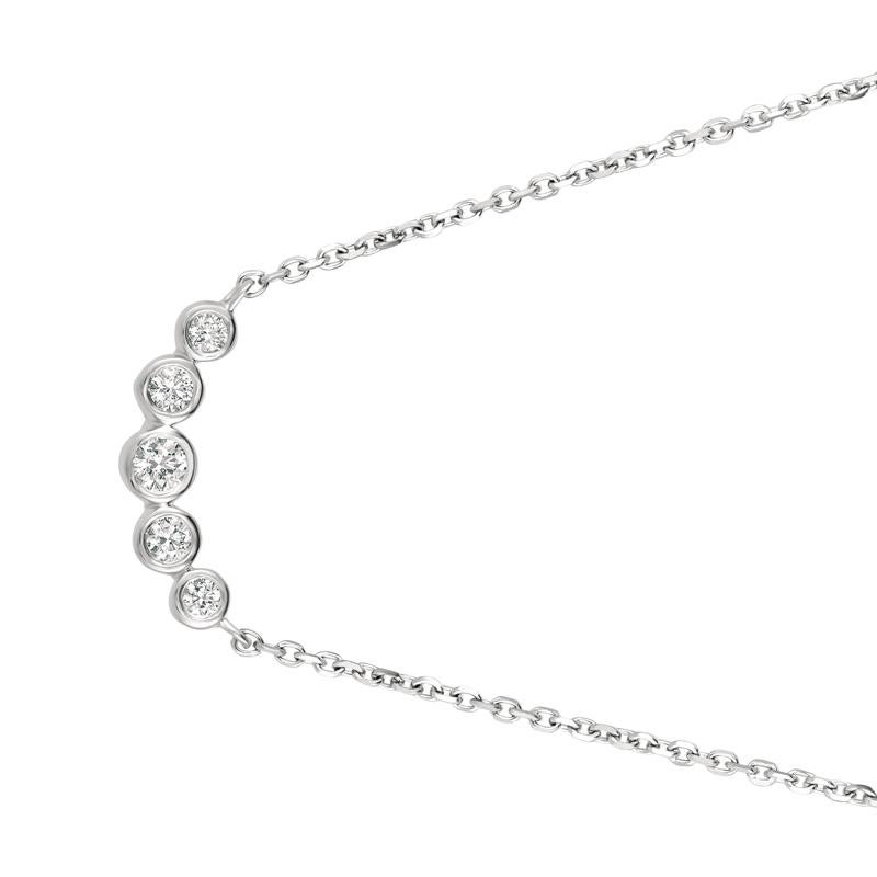 Round Cut 0.35 Carat Natural Diamond Bezel Necklace Pendant 14 Karat White Gold G SI For Sale
