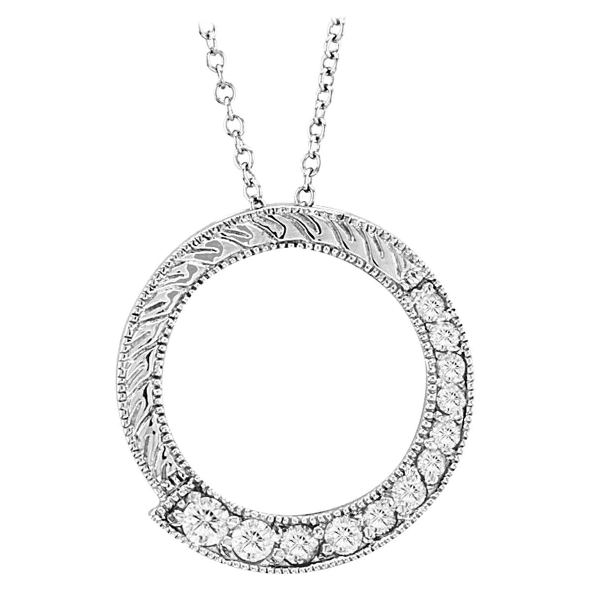 0.35 Carat Natural Diamond Circle Necklace 14 Karat White Gold G SI For Sale