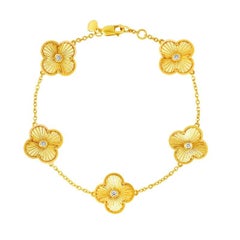 Braccialetto con diamante naturale da 0,35 carati a forma di trifoglio, G SI, in oro giallo 14K, 7''