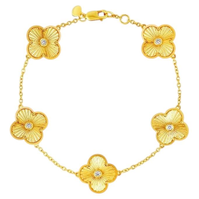 Pre-owned Morris & David 0.35 Carat Natural Diamond Clover Bracelet G Si 14k Yellow Gold 7''