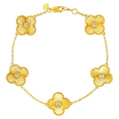Braccialetto con diamante naturale da 0,35 carati a forma di trifoglio, G SI, in oro giallo 14K, 7''