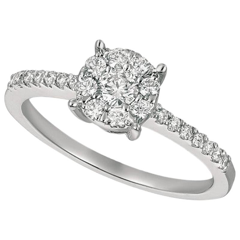 Anillo en racimo de diamantes naturales de 0,35 quilates G SI Oro blanco de 14 quilates