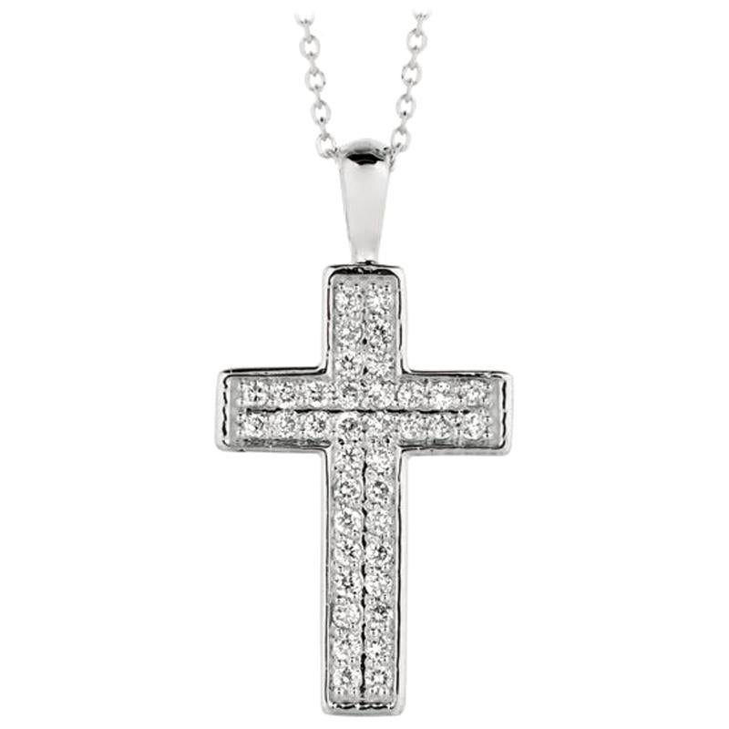 0.35 Carat Natural Diamond Cross Necklace 14 Karat White Gold G SI Chain For Sale