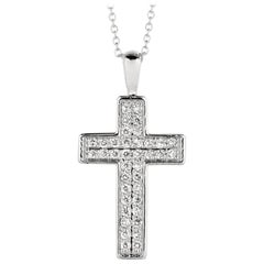 0.35 Carat Natural Diamond Cross Necklace 14 Karat White Gold G SI Chain